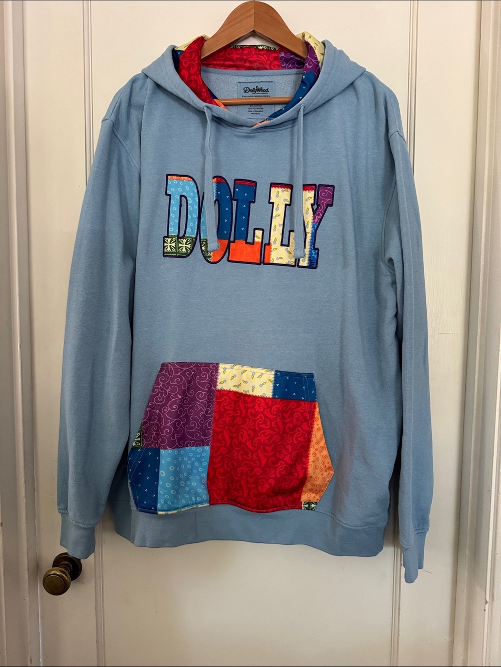 Dolly Light Blue Patchwork Hoodie Sweater